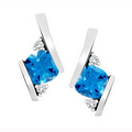 5x4mm Blue Topaz Earrings in 10K White Gold with Diamonds (0.08 CT. T.W.)